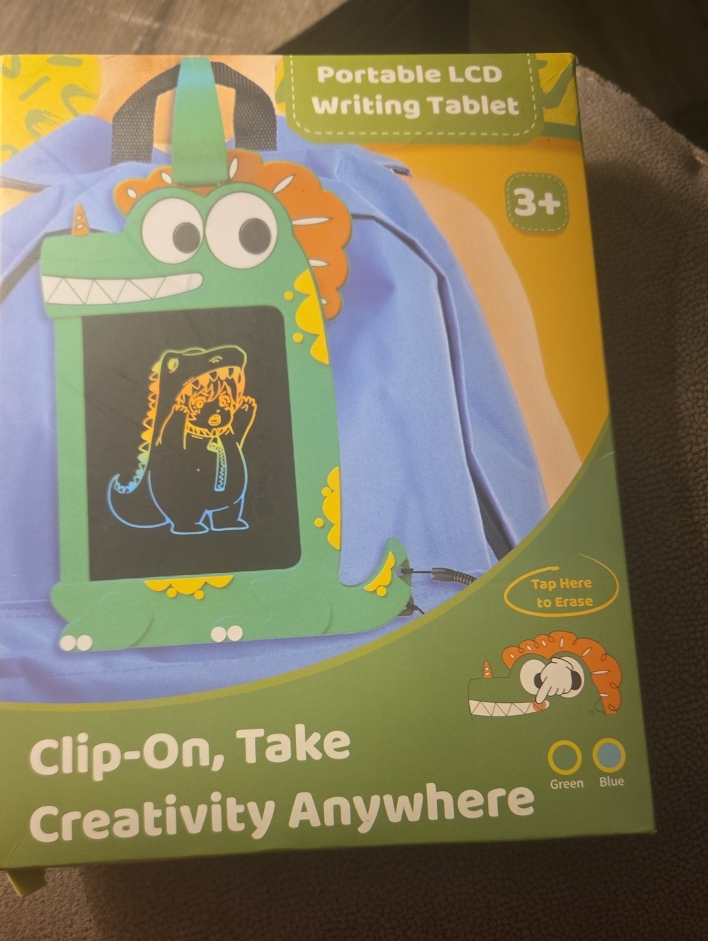 Green Dinosaur Clip-On LCD Writing Tablet for Kids